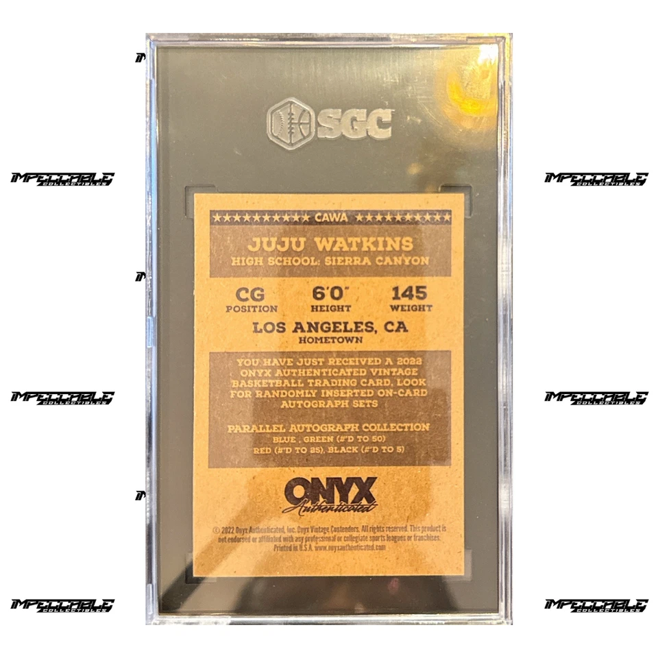 2022 Onyx Contenders Green Ink #CAWA JuJu Watkins Rookie Auto /50 SGC 9.5 POP 1 - Image 2 of 2