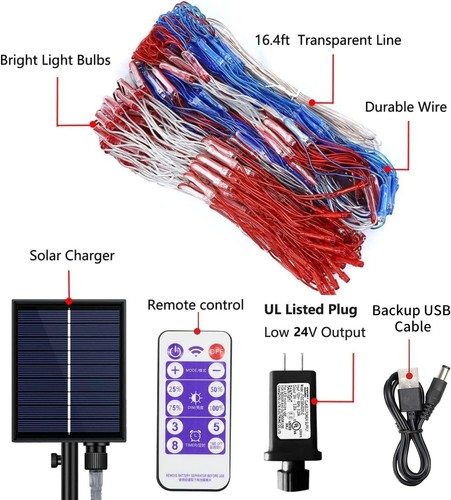 New Solar Powered American Flag Lights, 420 LED Red White and Blue 4th of Jul... - Picture 3 of 9