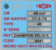 Autocollant Gitane Testi Champion Veloce. 1976
