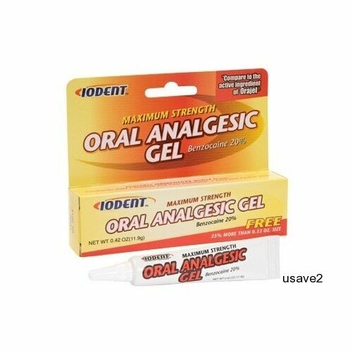 2x Oral Analgesic GEL MAXIMUM Strength Benzocaine 20 Iodent Mouth Pain