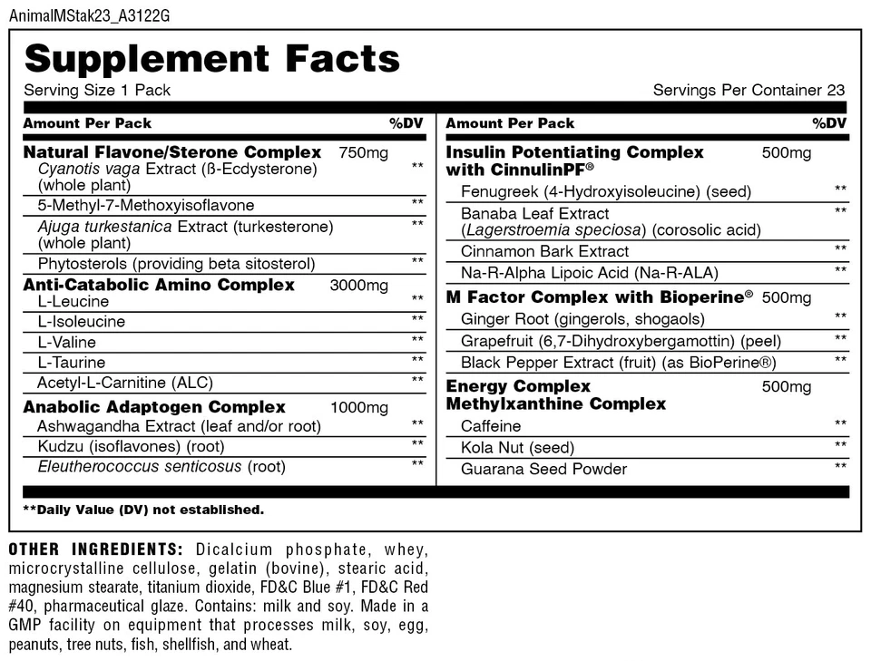 Acelerador de construção muscular não hormonal UNIVERSAL NUTRITION ANIMAL M-STAK - Imagem 3 de 3