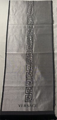 Versace Medusa & Greca Print Logos - Black & Grey Wool Silk Scarf Authentic