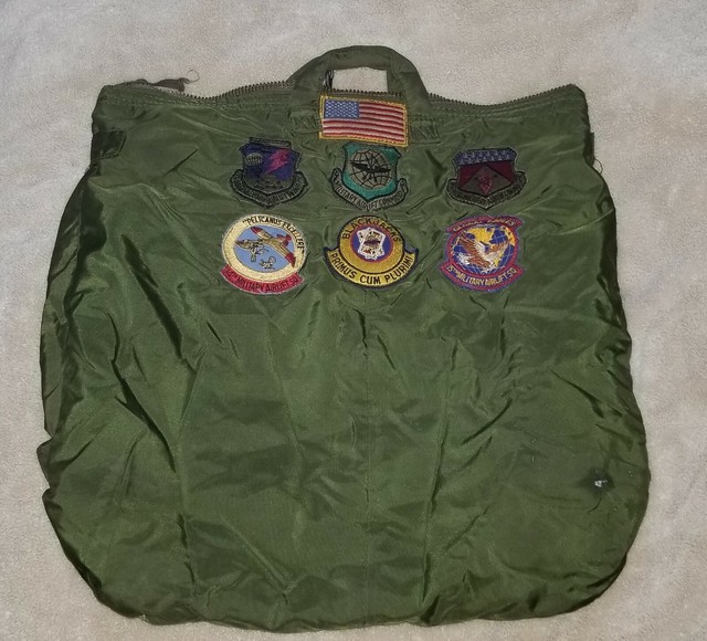 RARE 1980'S Vintage USAF FLYER'S HELMET BAG + Patch Work US Military