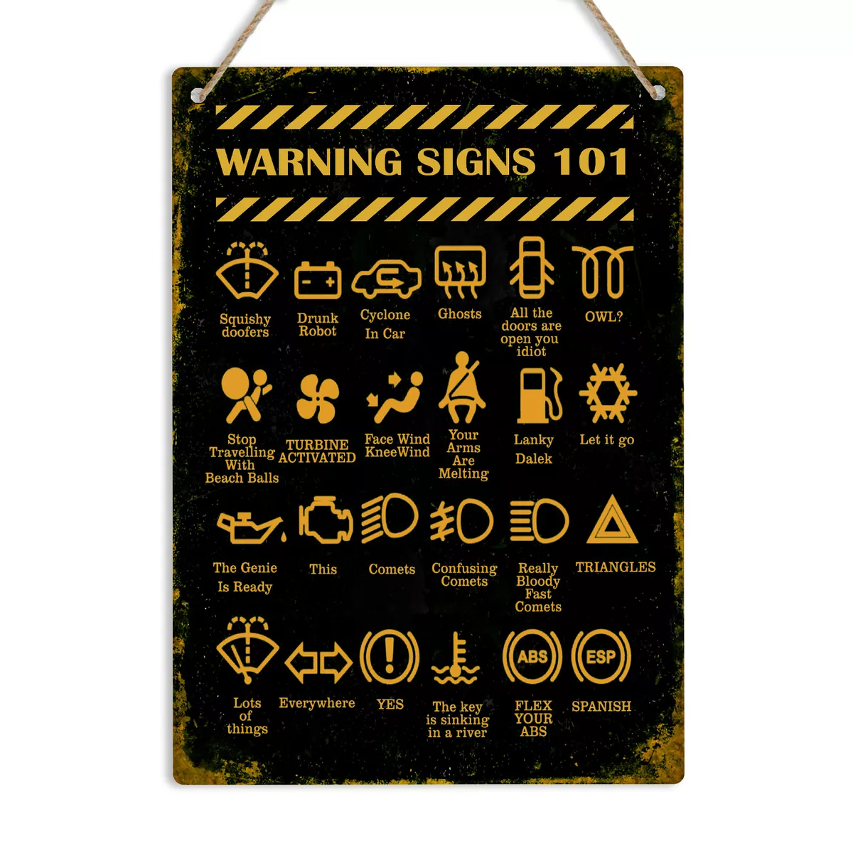 Car Dashboard Warning Lights Funny Vintage Metal Tin Wall Sign