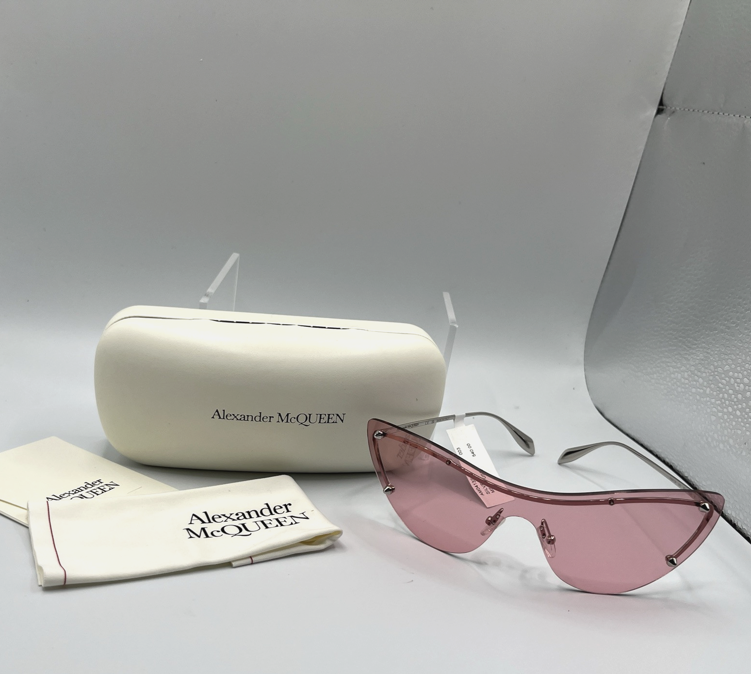 Alexander McQueen AM0413S Pink Studded Shield Cat Eye Sunglasses with Case