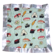 NEW Lollipop Sushi Muslin Baby Blanket Satin Trim Security Lovey 16"