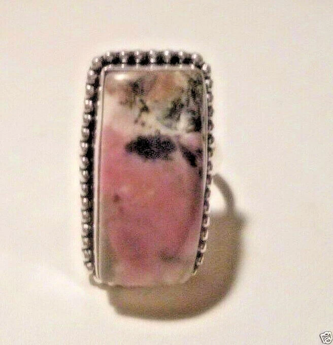 Anillo de plata y piedras preciosas de rodonita natural Foto 2 de 4