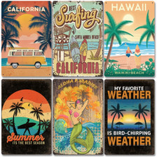 California Hawaii Beach Surf Metal Plates Sign Wall Decor Home Bar Pub Deco Art