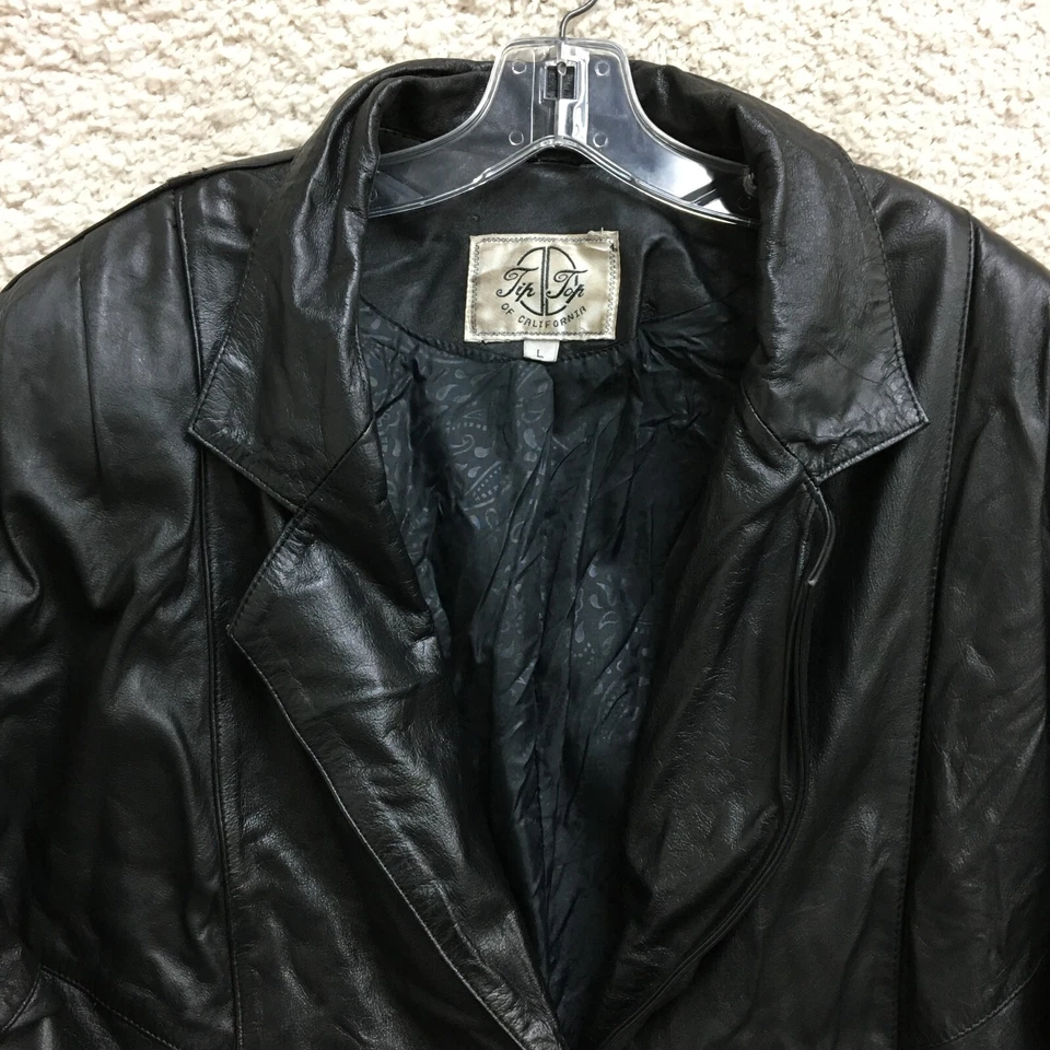 Gabardina de cuero negra para mujer vintage Tip Top Of California Jacket 10 adultos Foto 4 de 4