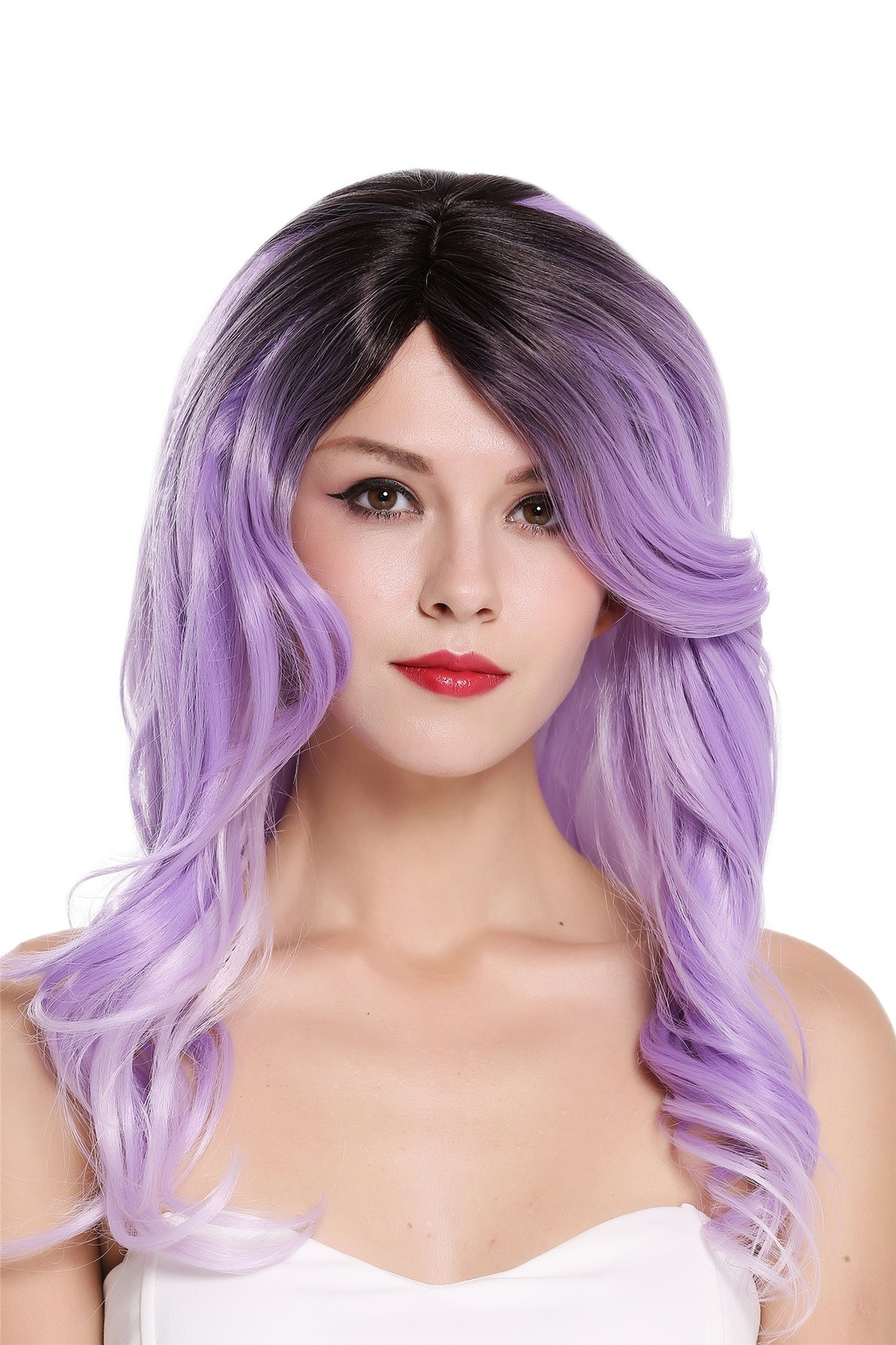 Wig Women's Long Wavy Parting Ombre Purple Black Brown RGF-5904
