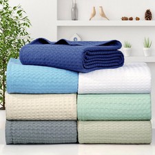 100 Percent Cotton Waffle Weave Blanket Queen Size 90 x 90 Lightweight Bed Throw