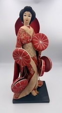 Vintage 16" Tall, Japanese Kyoto Geisha Doll Red Hat Dress - From Estate Sale