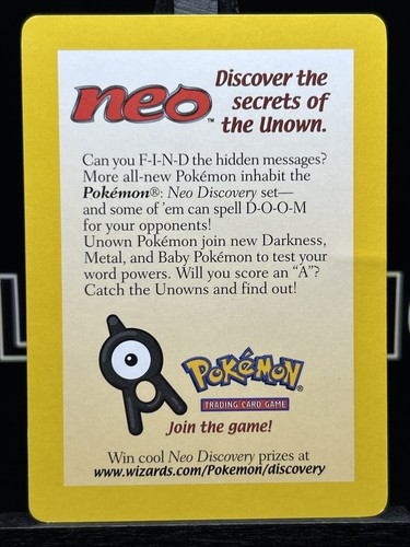Pokemon Neo Discovery The Secrets Of The Unown Promo Card (Unown Pichu) LP - Picture 3 of 6
