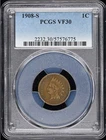 1908-s Indian Cent PCGS VF30 PQ key date
