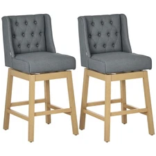 Set of 2 Bar Height Chairs, 30in Seat, Flexible Swivel, Solid Wood Footrest