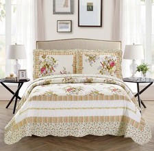 Fancy Linen 3pc Bedspread Bed Cover King/California King, Off White Floral New