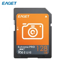 EAGET Extreme Pro 128GB 200MB/s V30 U3 C10 UCH-I XC SD Card 4K UHD Camera Cards