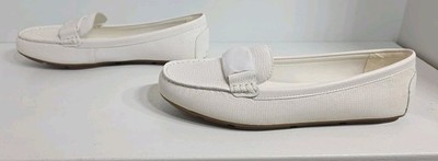 EUC Calvin Klein Womens Shoes White 10M Lisette Shiny Lizard Moccasin