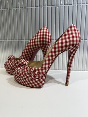 Christian Louboutin Red & White Greissimo 140 Gingham  display picture 1