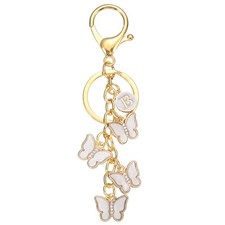 Butterfly Initial Letter Keychain, Alphabet B Metal White Keyring Charm for Bag