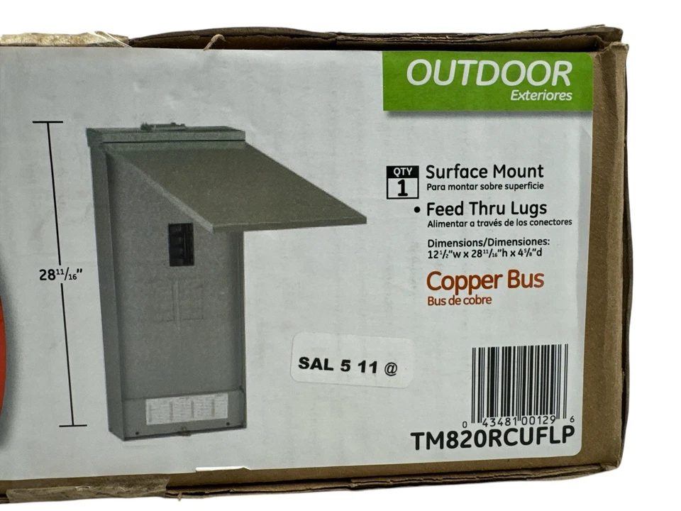 Panel de disyuntor principal exterior GE 8 espacios 16 circuitos 200A TM820RCUFLP nuevo Foto 2 de 4