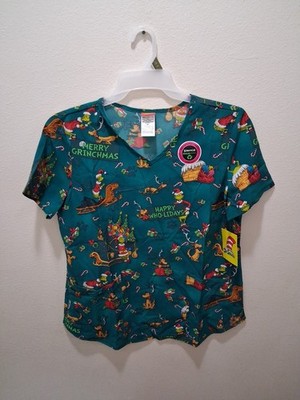 Dr Suess The Grinch Stole Christmas Size Medium Medical Scrub Top NWT
