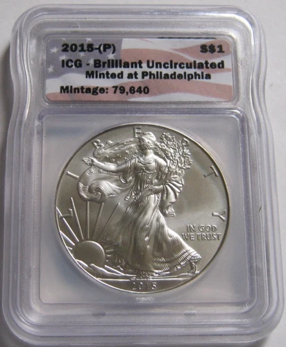 2015-(P) Philadelphia ICG BU AMERICAN SILVER EAGLE COIN ~Mintage 79,640 Only~