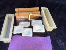 Complete Handmade Soap Making Kit Lot - Wooden Cutter, Silicone 5 Hard Molds