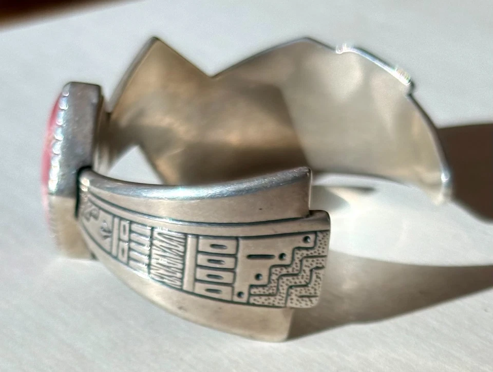 Roderick, Marilyn Tenorio Sterling Silver Pink Rhodochrosite Heavy Cuff Bracelet - Image 2 of 4