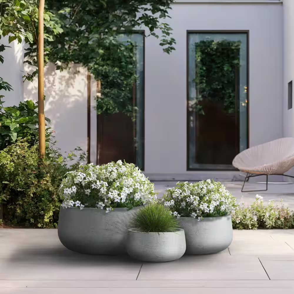 11.4In.,15In.,19In. Dia Stone Finish Extra Large Tall round Concrete Plant  Pot/P