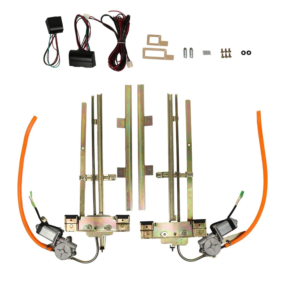 Universal 2Door Street Hot Rat Rod Flat Glass Power Window Kit w/Switches Wiring - Image 4 of 4