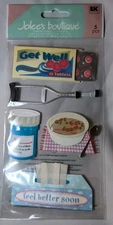 Jolee's Boutique Scrapbook Stickers Get Well Medicine Soup Tissues Crutch 