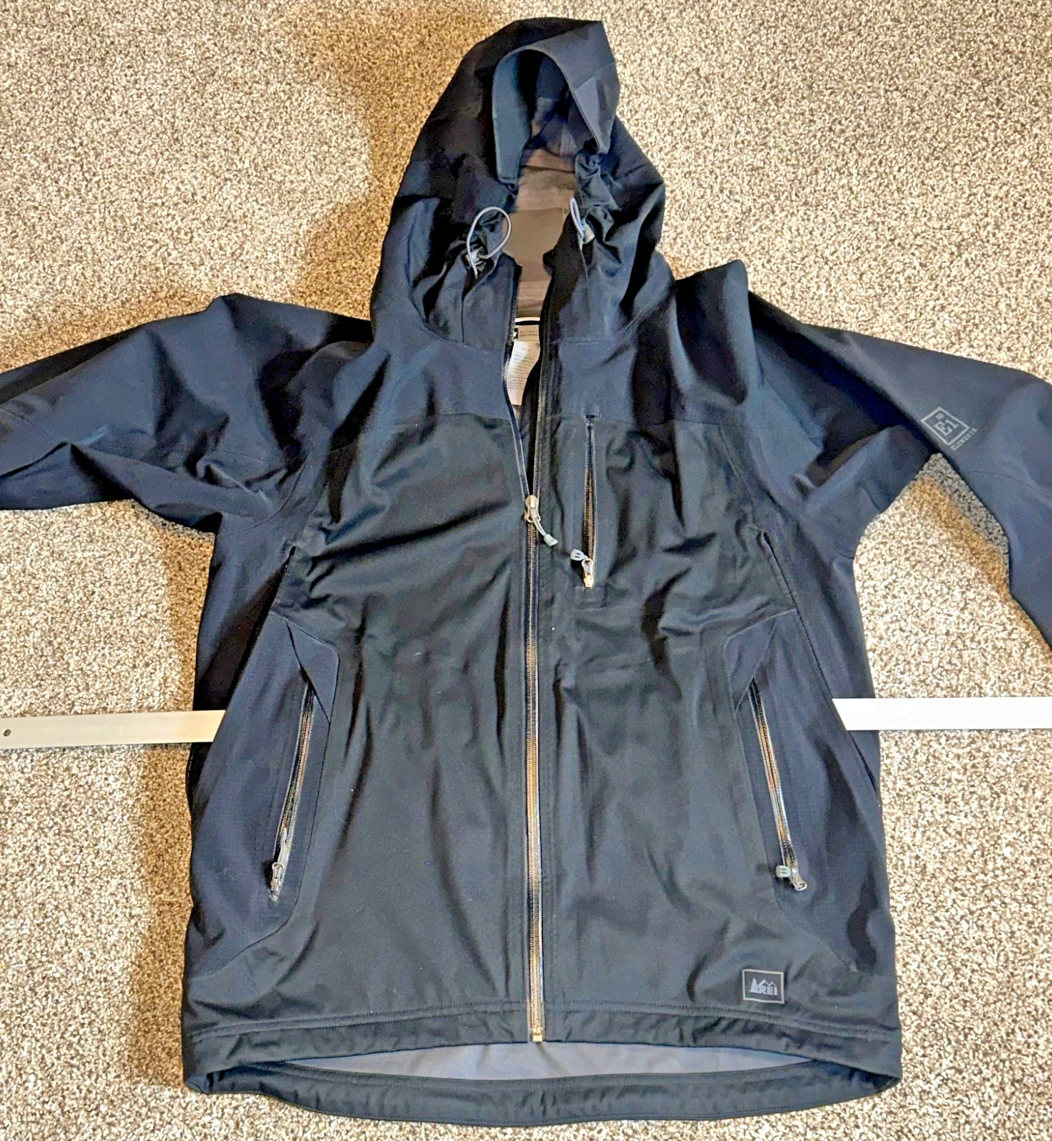 REI Elements E1 Men's Black Rain Jacket Hooded Wa… - image 11