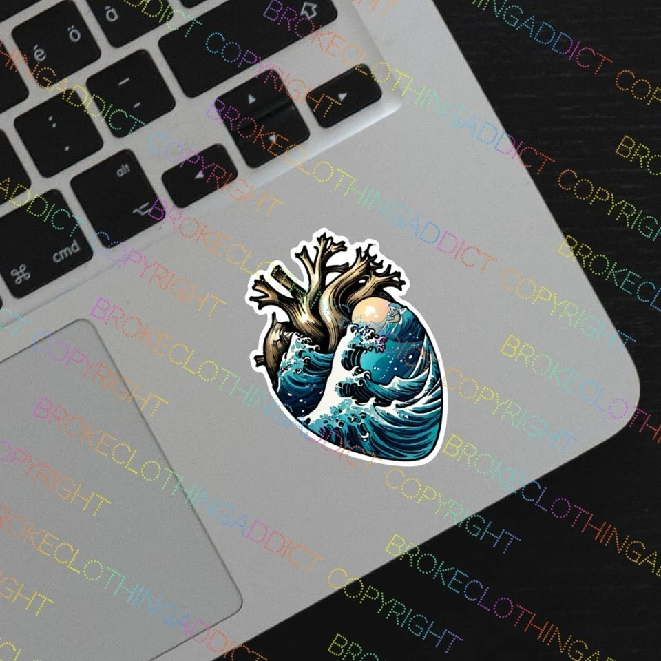 Pegatina de vinilo para botella de agua de enfermera médica playa ondas cardíacas anatómicas Foto 4 de 4