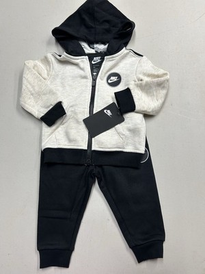 Nike 2-Piece Hooded Zip Hoodie & Pants Set Beige/Black  Size 12 M.  NWT