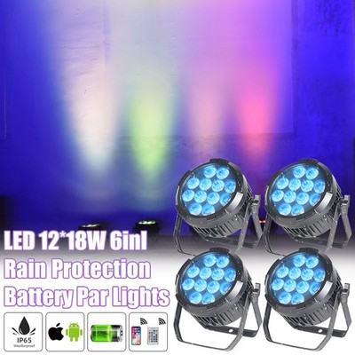 4pcs 12x18W RGBWA+UV 6in1 LED Par Light Outdoor Waterproof Battery Power Uplight