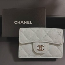 Portafoglio CHANEL AP0230 Tri-Fold Flap bianco piccolo oro hardware autentico