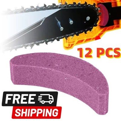 12PCS Chainsaw Sharpener Stones   Pink Crescent Grinding for Chain Teeth