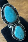 Large Vintage Native Southwestern Silver Double Turquoise Stone Ring SIZE 9