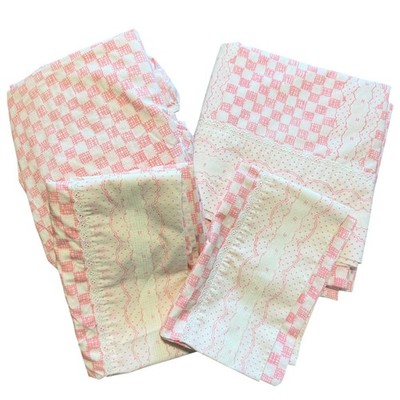 VTG Utica J.P. Stevens Pink Gingham Full Sheet Set Lace eyelet Cottagecore Retro