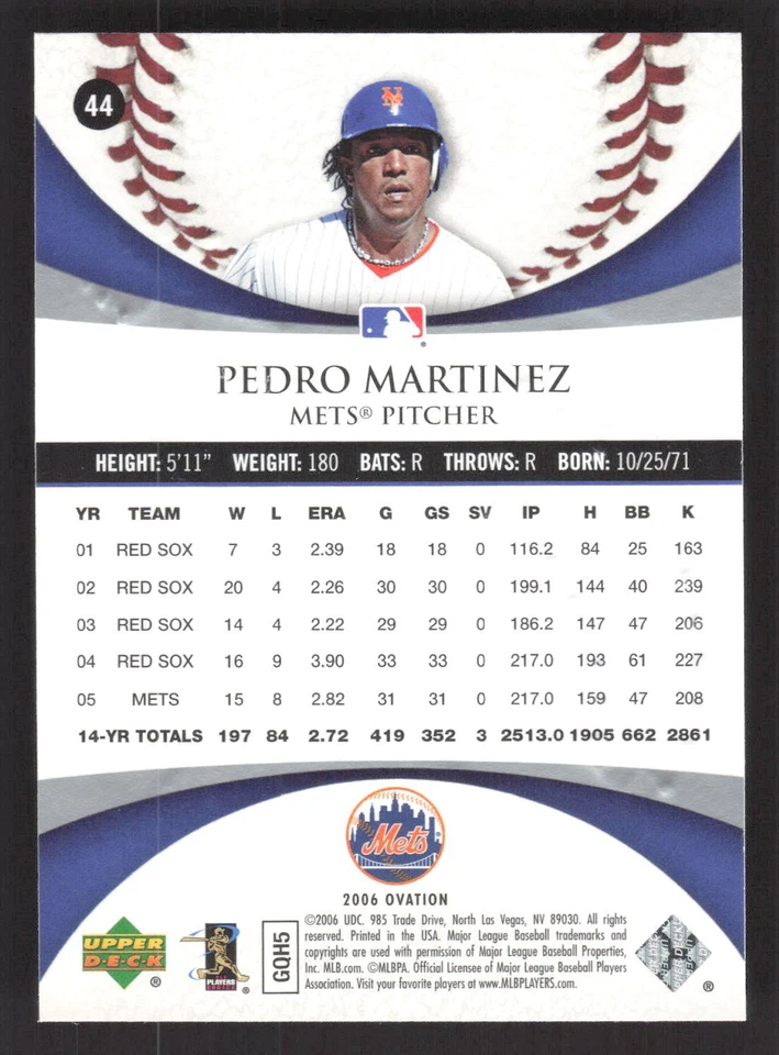 2006 Upper Deck Ovation #44 Pedro Martinez - Image 2 of 2