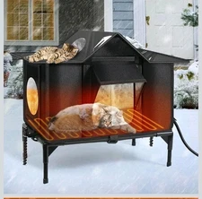 Heated Outdoor Cat House Weatherproof with Heating Pad, Insulated Feral OPEN BOX