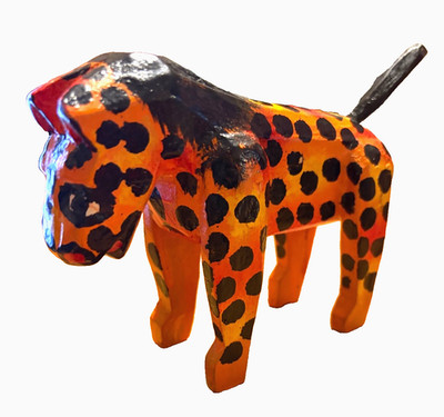 Vintage Hand Carved Painted Wooden Jaguar Figurine Guatemalan Folk Art