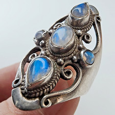 Rainbow Moonstone Shield Ring Size 10 1/2 Sterling Silver 925 Vintage