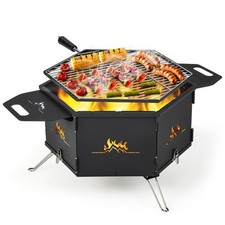 2-in-1 Outdoor Camping BBQ Grill Smoker Fire Pit Portable Charcoal Grill Stove