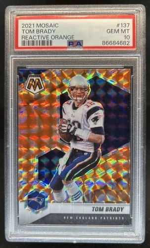 2021 Panini Mosaic Tom Brady Prizm Reactive Orange #137 Patriots PSA 10 GEM MINT