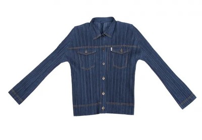 PLEATS PLEASE Issey Miyake Denim Print Jacket Navy Stitch Size 4