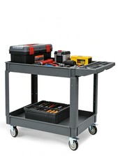 2 Shelf Plastic Utility Cart Heavy Duty with Locking Wheels for Office Warehouse