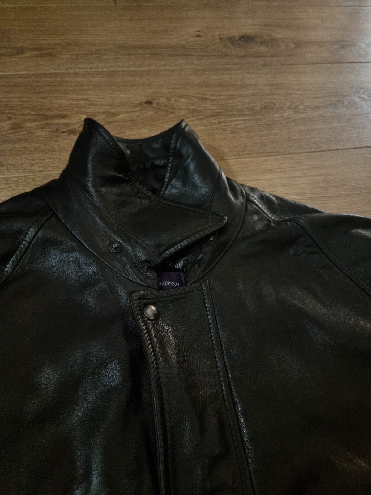 Medium Black Ralph Lauren Purple Label Lambskin Leather Jacket, Removable Liner image 5
