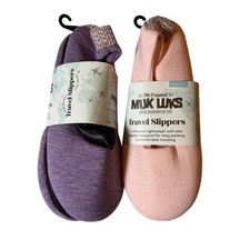 MUK LUKS Travel Slippers Purple Pink Set 2 Cushioned Soft Ballerina Women S 5-6
